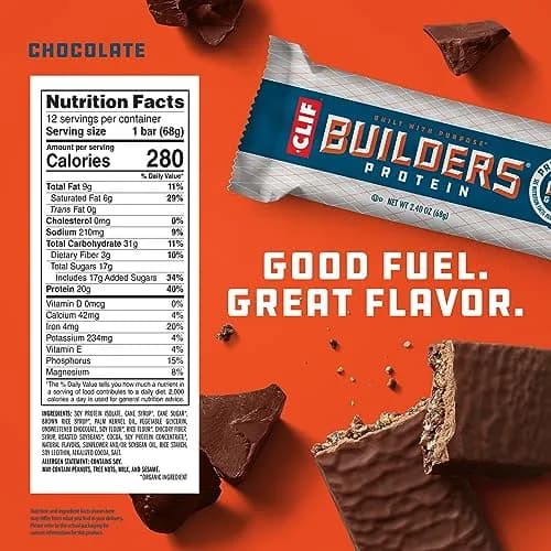 CLIF BUILDERS Protein Bars - Chocolate Flavor - 20g Plant Based Protein - Gluten Free - 2.4 oz. (68g) | Post-Workout Recovery Snack thumbnail 6