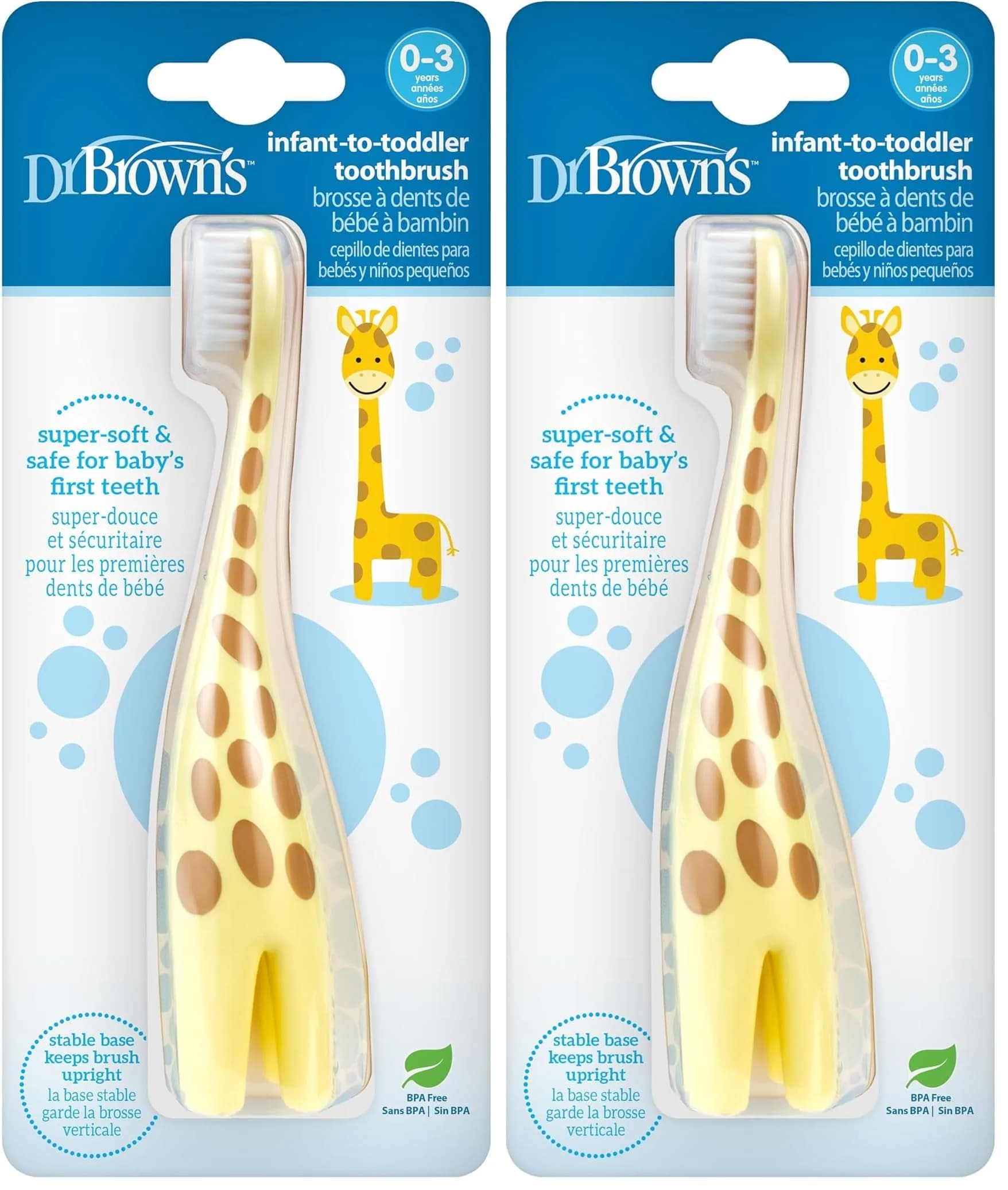 Dr. Brown's Infant-to-Toddler Training Toothbrush Soft Giraffe 2-Pack | BPA-Free for Ages 0-3 Years