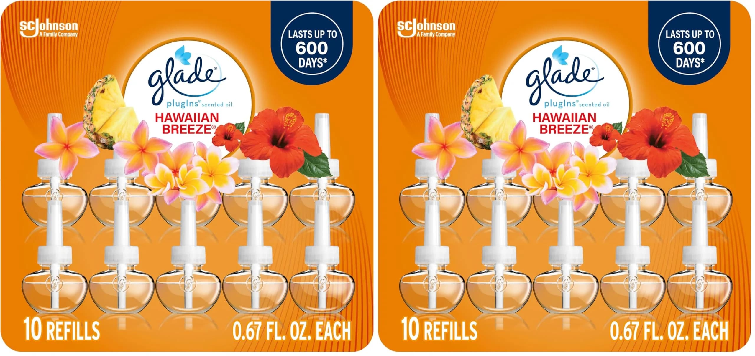 Glade Hawaiian Breeze PlugIns Refills Air Freshener 6.7 Fl Oz (13.4 Fl Oz Total) | Scented with Essential Oils