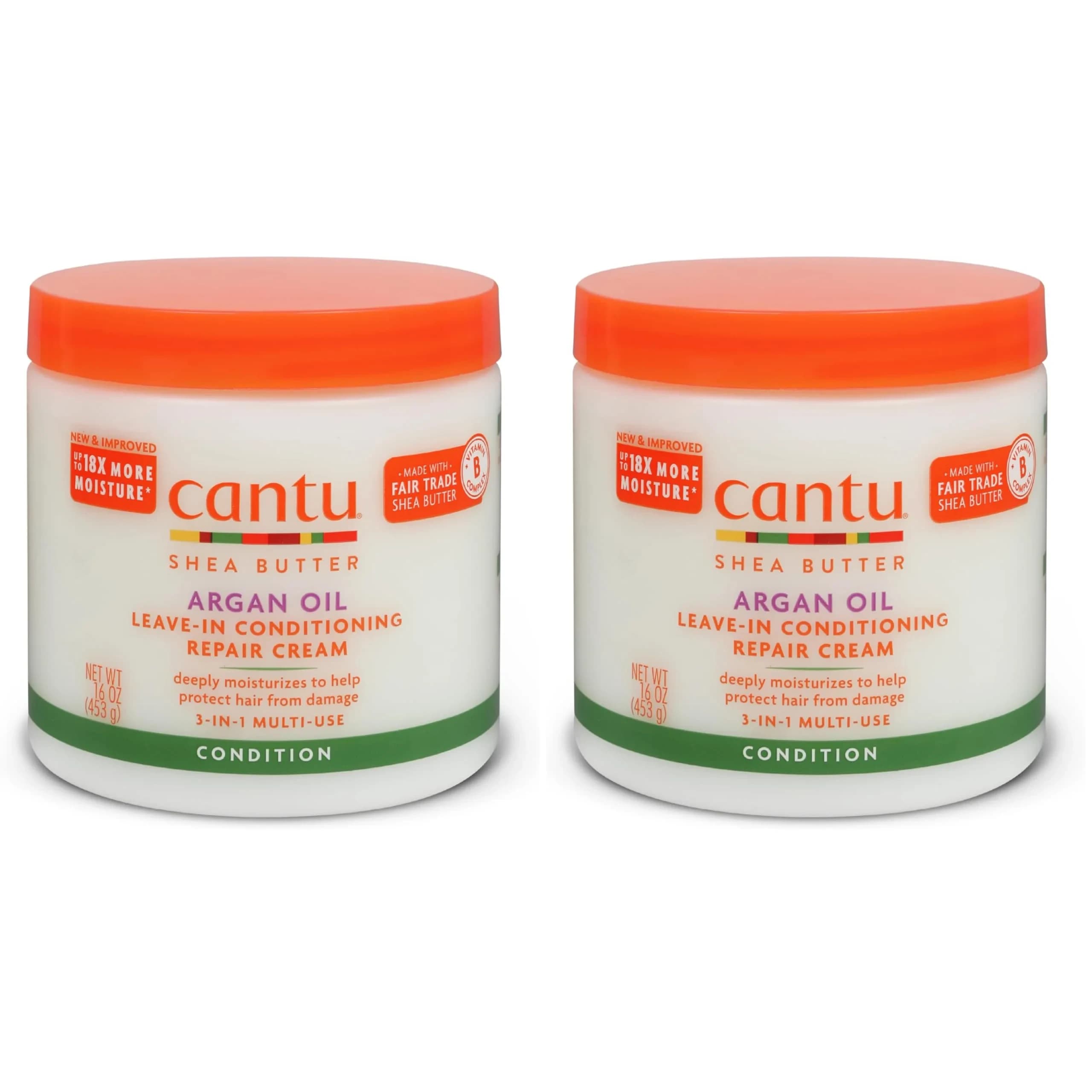 Cantu Leave-In Conditioning Repair Cream 16 oz (473ml) | Pack of 2 | Argan Oil Infused for Damaged Hair — Cantu קרם תיקון שמן ארגן ללא שטיפה 473 מ"ל