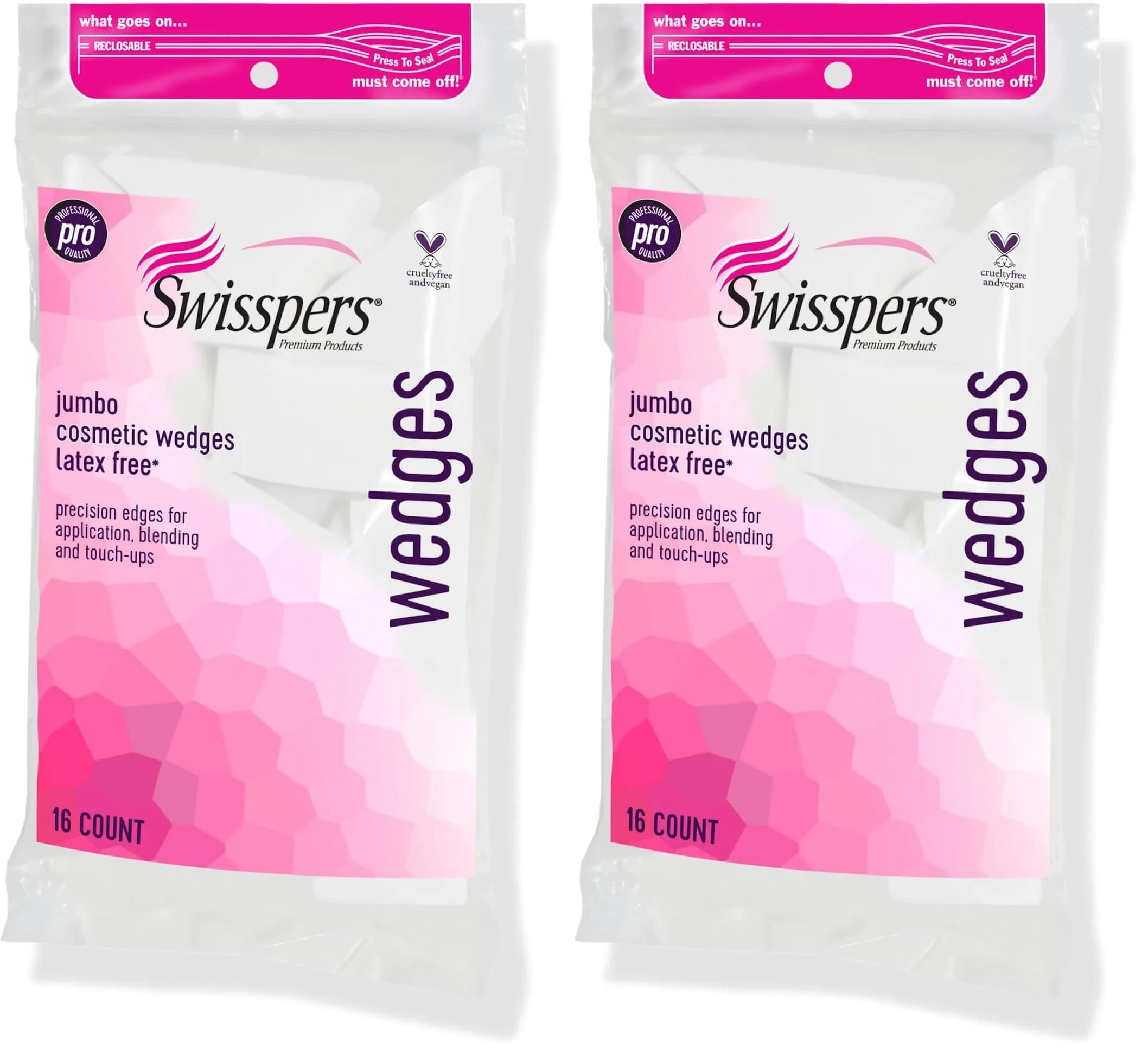 Swisspers Premium Pro Cosmetic Wedges, Jumbo Size, 32 Count (Pack of 2) | Latex-Free Makeup Sponges for Precision Blending
