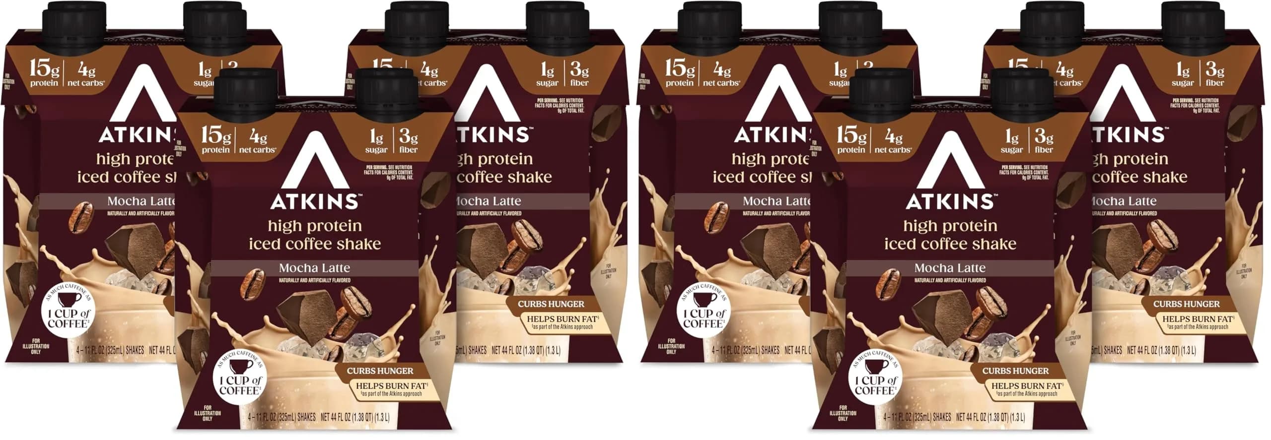 Atkins Mocha Latte Iced Coffee Protein Shake 264ml (8.95 Fl Oz) Pack of 24 | 15g Protein, Keto-Friendly — Mocha