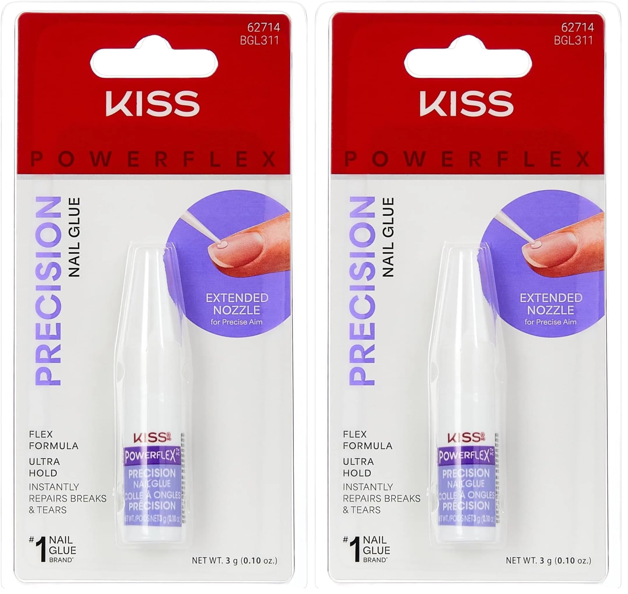 KISS PowerFlex Precision Nail Glue for Press Ons, Kits, Tips & Wraps 0.10 oz (2.96 ml) | Ultra Strong Bond for DIY Nails — Clear
