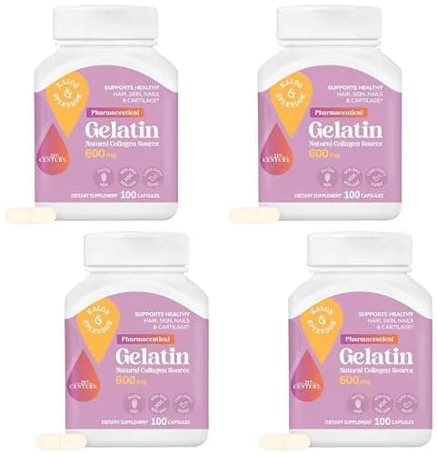 21st Century Gelatin 600mg Capsules, 400 Count (1600mg/serving) | High Protein Thickening Agent for Hair, Nails & Joints thumbnail 1