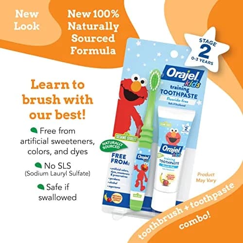 Orajel Elmo Fluoride-Free Tooth & Gum Cleanser with Toothbrush Combo Pack, Banana Apple Flavored Non-Fluoride, 2 Piece Set (Pack of 2) | Cleans Plaque Safely for Babies 3-24 Months thumbnail 2