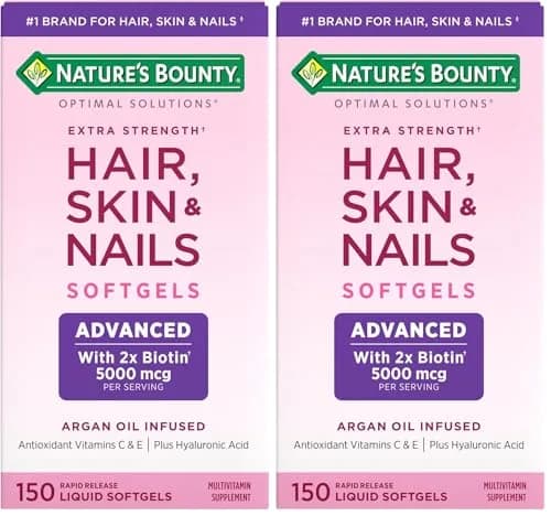 Nature's Bounty Advanced Hair, Skin & Nails Softgels 150 Count (Pack of 2) | Biotin & Hyaluronic Acid for Beauty Support thumbnail 1