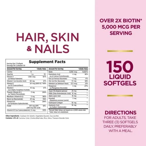 Nature's Bounty Advanced Hair, Skin & Nails Softgels 150 Count (Pack of 2) | Biotin & Hyaluronic Acid for Beauty Support thumbnail 2