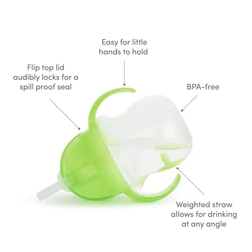 Munchkin Sippy Cup for Toddlers, Weighted Straw | Spill Proof | Transition Handles | 6+ Months | 2 Pack thumbnail 3