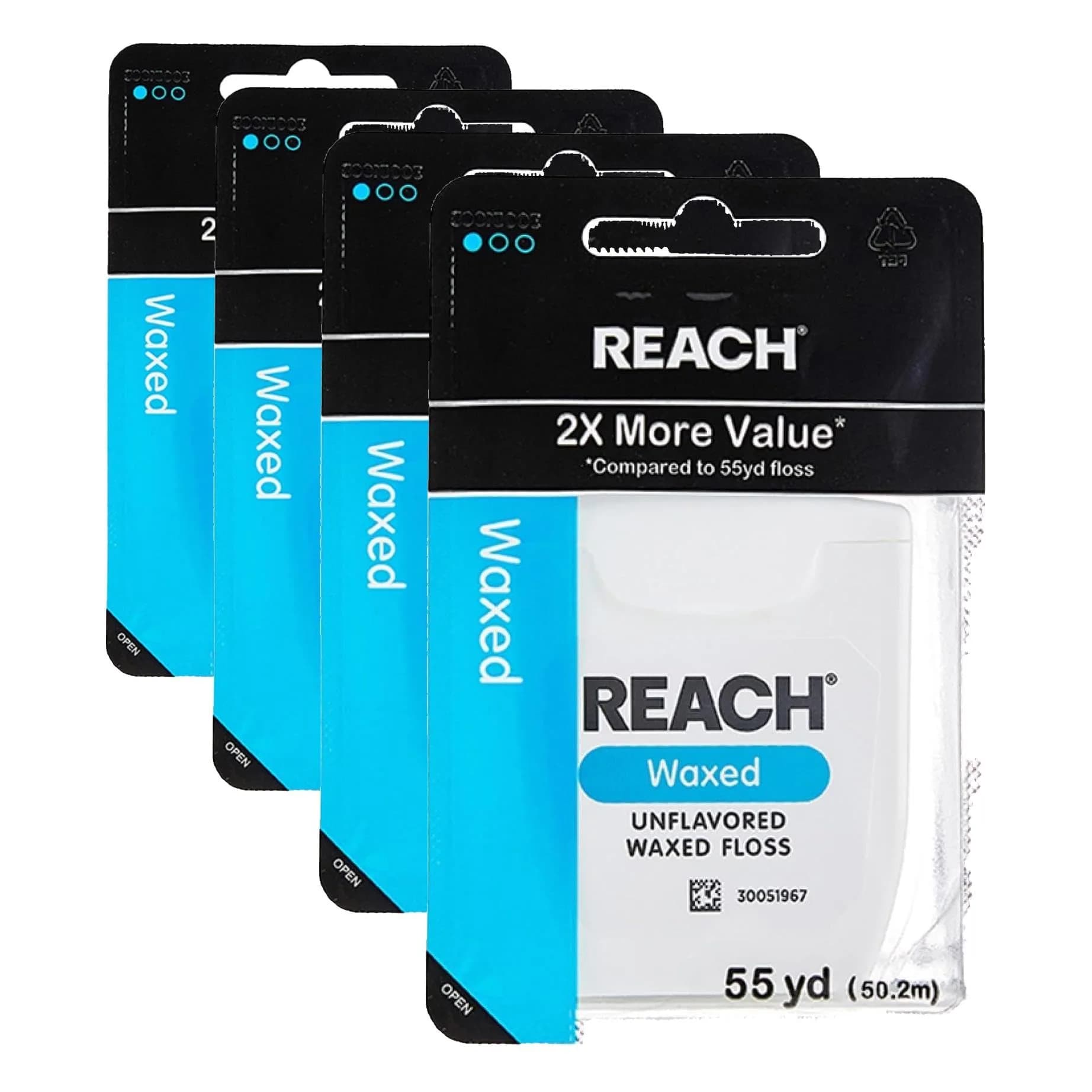 REACH Waxed Dental Floss Unflavored 990ft (165ft x 6) | Shred Resistant, PFAS-Free, Dentist Recommended — Blue