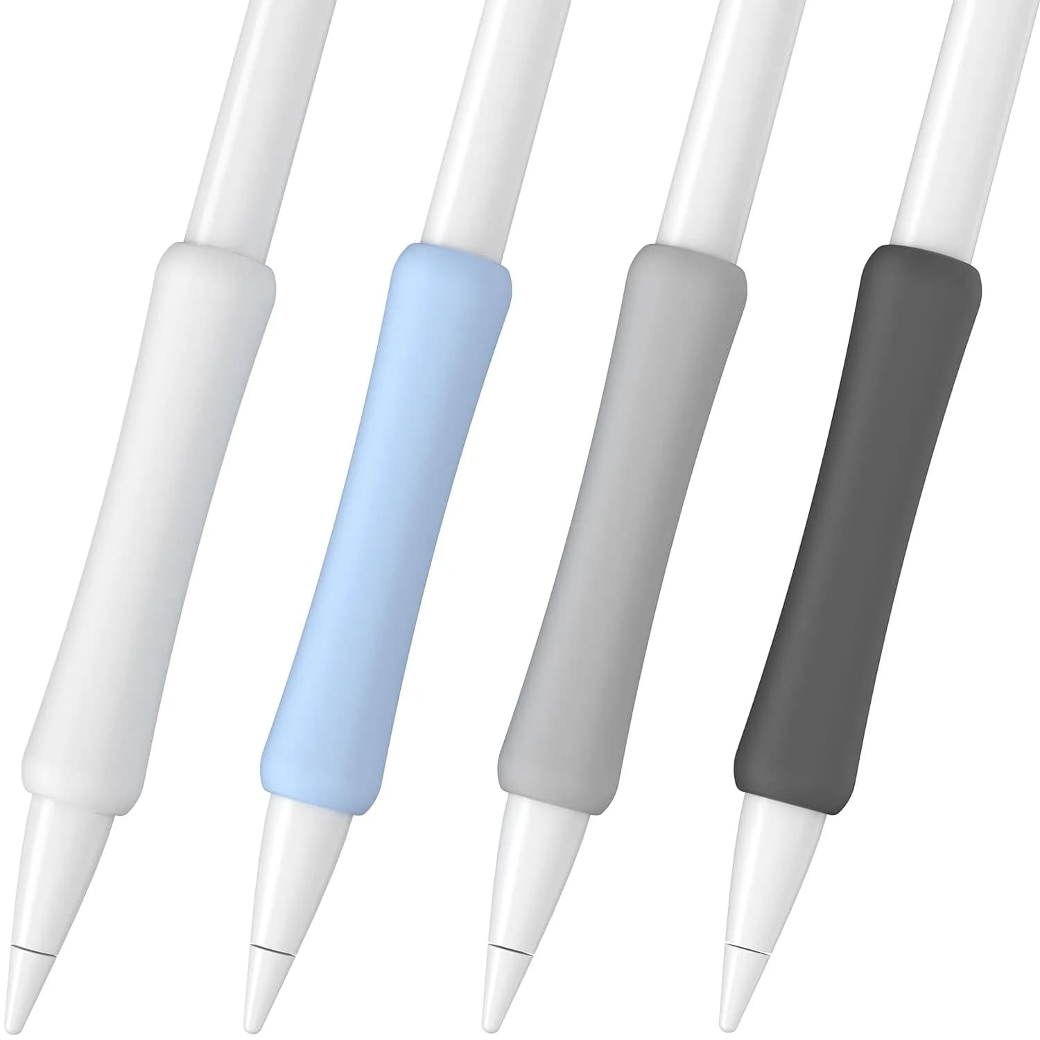 FAFALITHIC 4 Pack Silicone Grip for Apple Pencil 1st Gen, Pro, 2nd Gen, USB-C | Comfortable Writing & Precise Control — White/Blue/Gray/Black