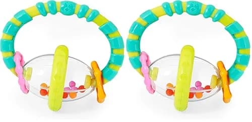 Bright Starts Grab & Spin Baby Rattle & Teether Toy, 2-Pack | BPA-Free Silicone for Ages 3+ Months thumbnail 1