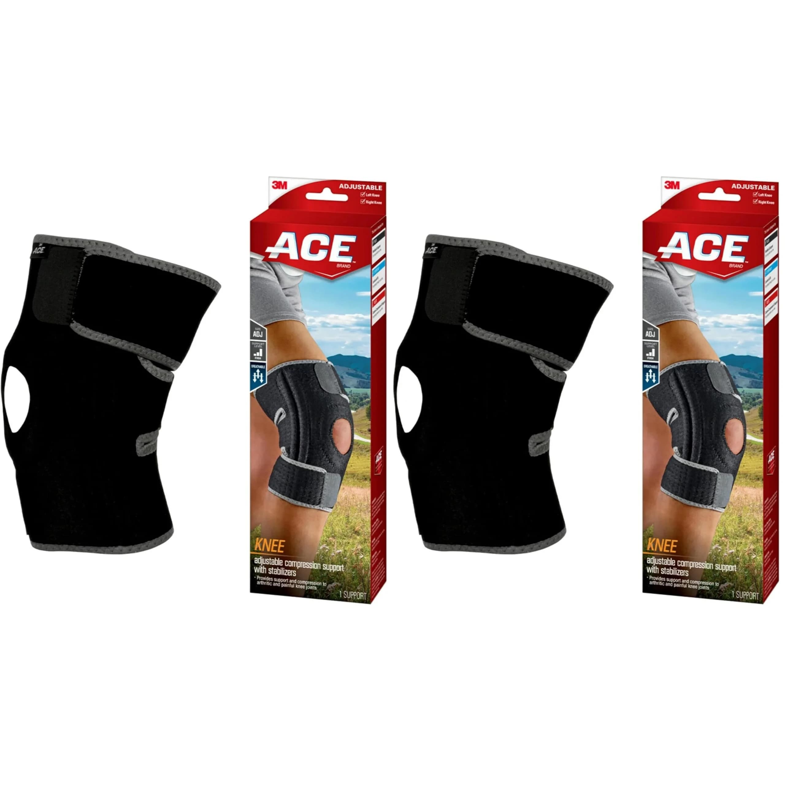ACE Brand Adjustable Knee Brace with Side Stabilizers & Compression 1 Unit | Orthopedic Brace for Arthritis & Joint Pain — Black