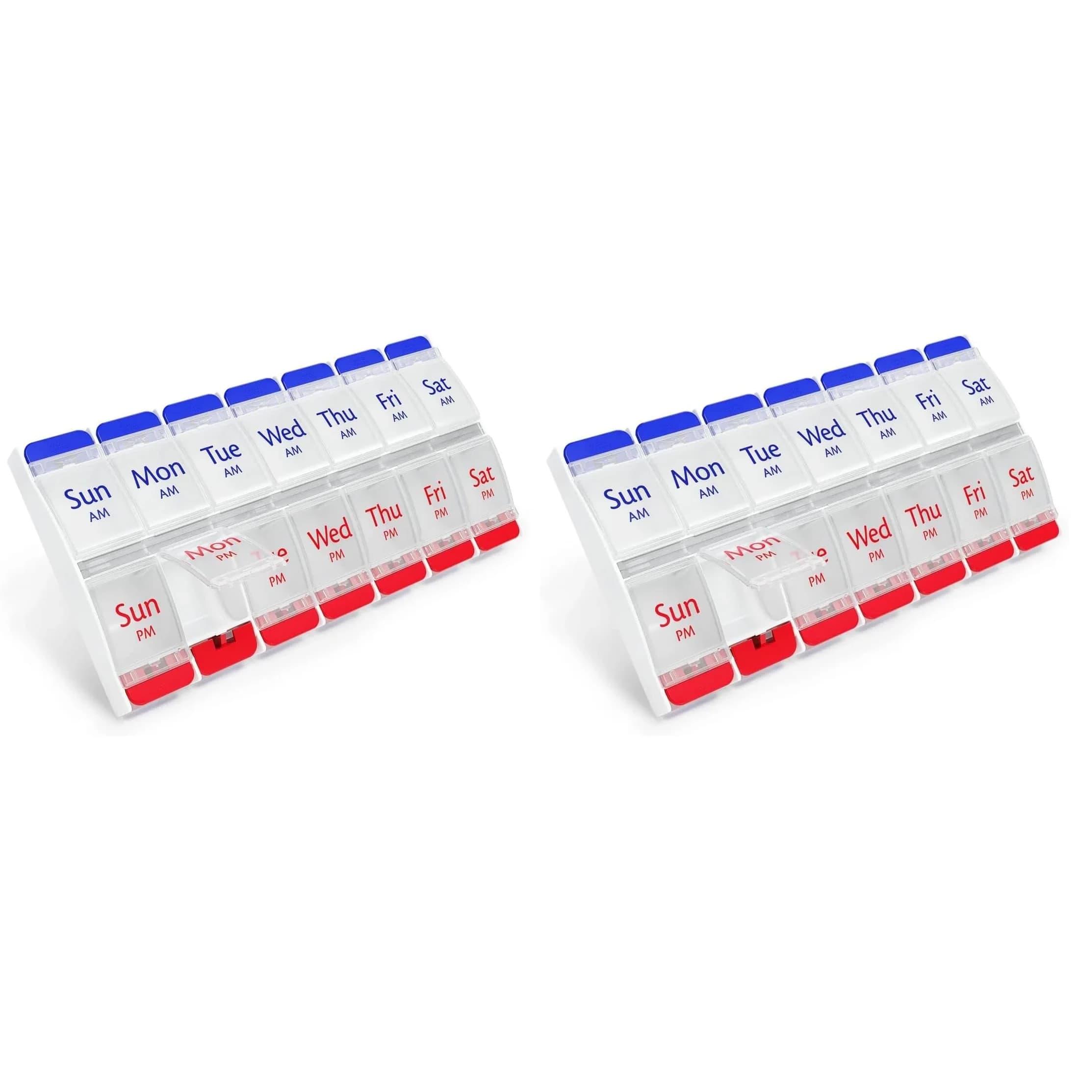 Ezy Dose Weekly AM/PM Pill Organizer X-Large Planner, 14 Compartments | Arthritis Foundation Ease-of-Use Commendation — Red/Blue