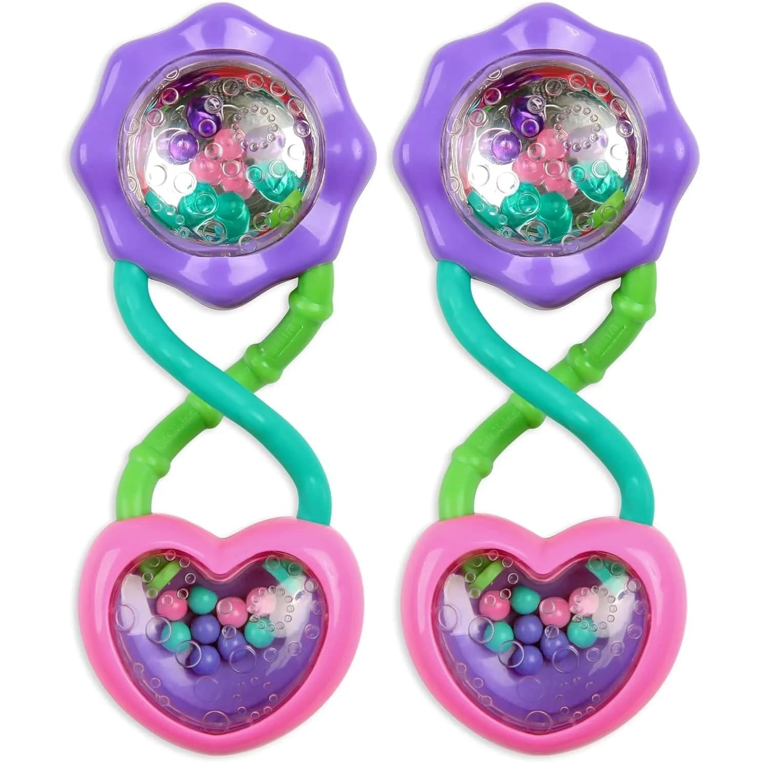 Bright Starts Rattle and Shake Barbell Toy - Pretty in Pink, 2-Pack | BPA-Free Baby Rattle for Ages 3 Months+ - main product image