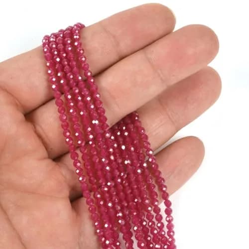 Justinstones Lab Created Red Corundum Faceted Gemstone Round Loose Beads Strand 3mm-4mm | DIY Jewelry Making thumbnail 2