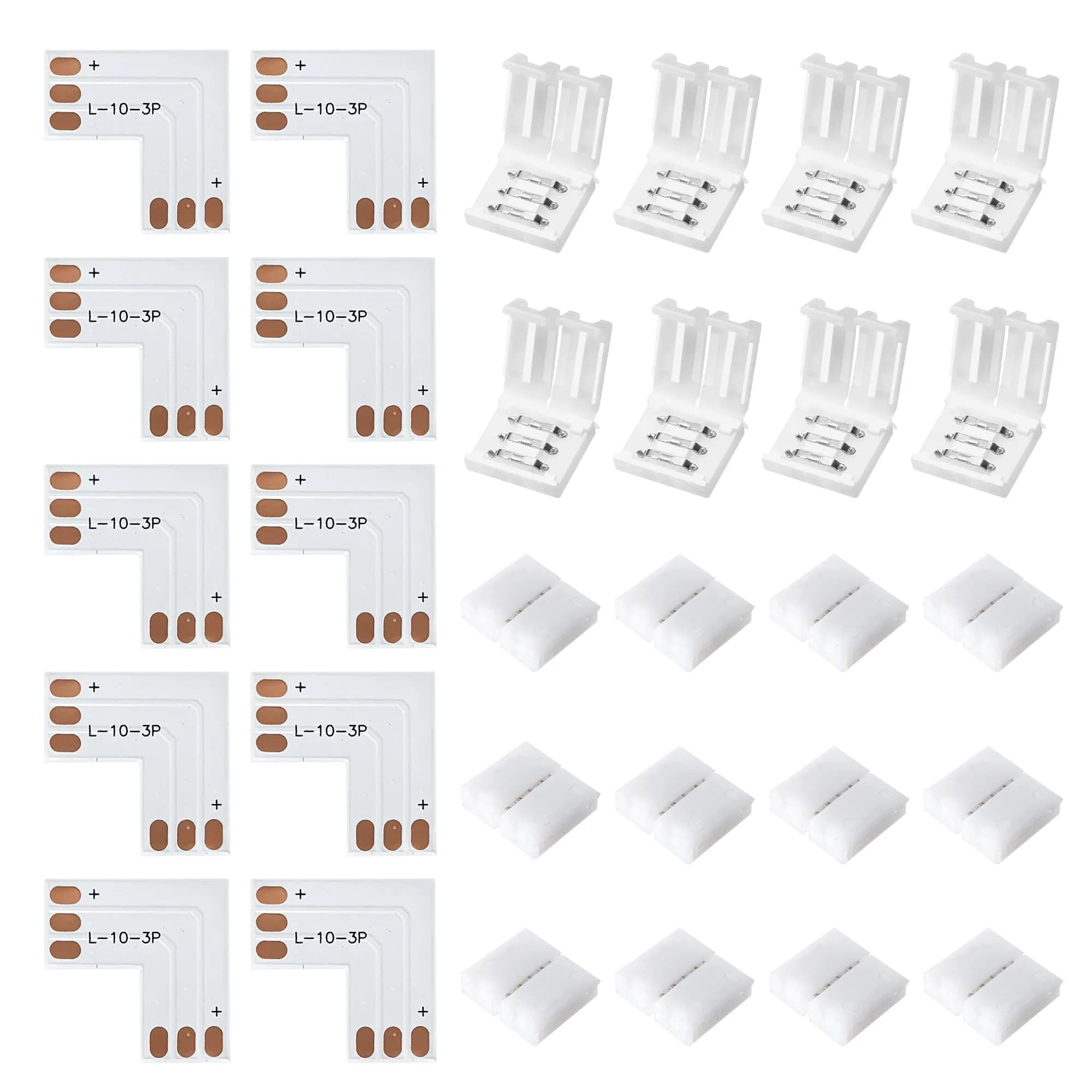 JACKYLED 30 Pcs 3-Pin LED Connectors 10mm L Shape | Unwired Solderless Gapless Adapter for WS2811, SK6812, 72W