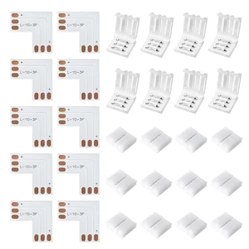 JACKYLED 30 Pcs 3-Pin LED Connectors 10mm L Shape | Unwired Solderless Gapless Adapter for WS2811, SK6812, 72W thumbnail 1