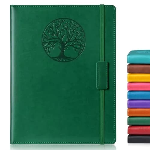 Biuwory Lined Journal Notebook, A4 Large Hardcover Leather Journal for Writing, 256 Pages, Green | Vintage Style Notebook for Professionals & Students — Green / A4-sized Lined Pages