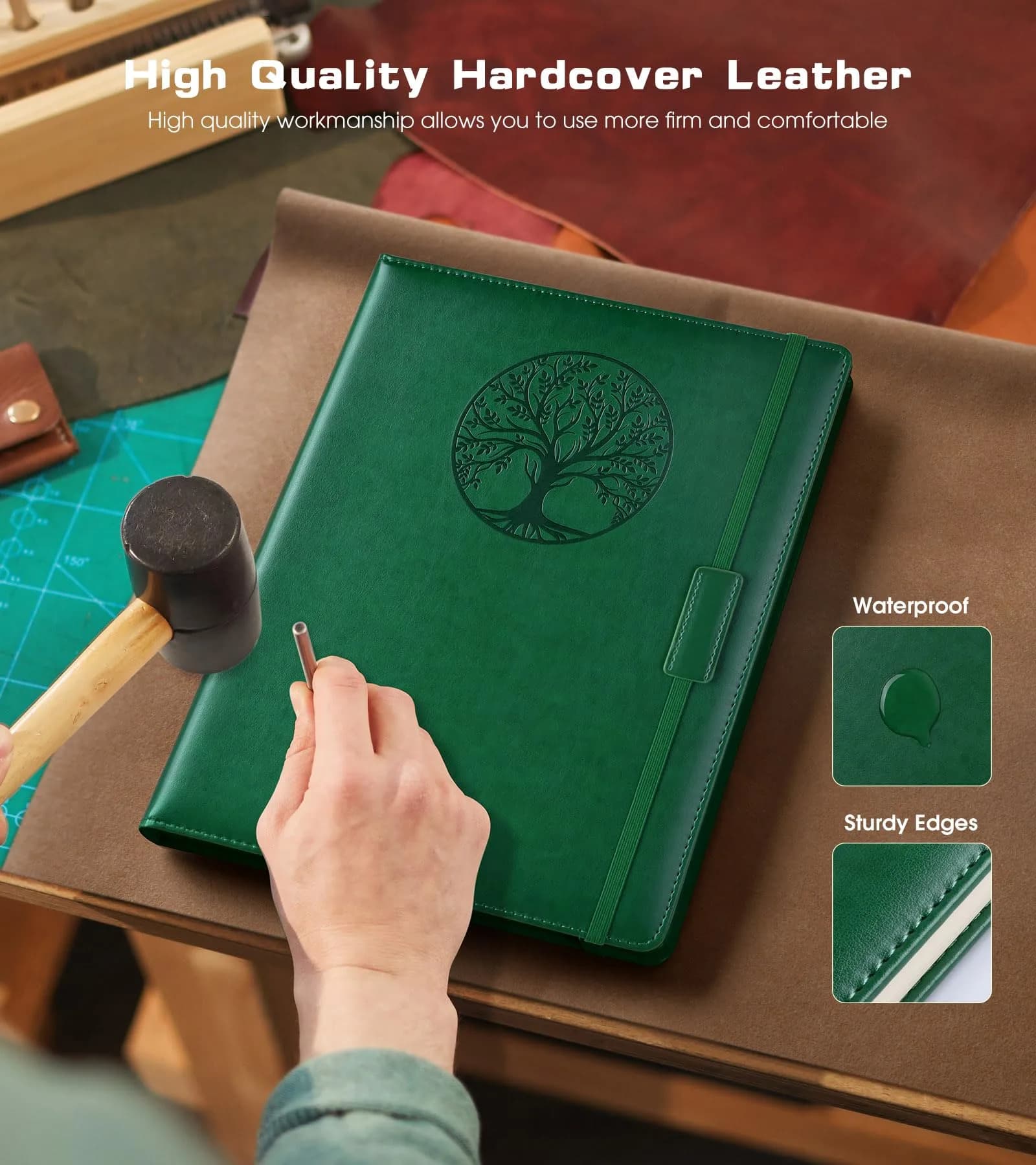 Biuwory Lined Journal Notebook, A4 Large Hardcover Leather Journal for Writing, 256 Pages, Green | Vintage Style Notebook for Professionals & Students thumbnail 2