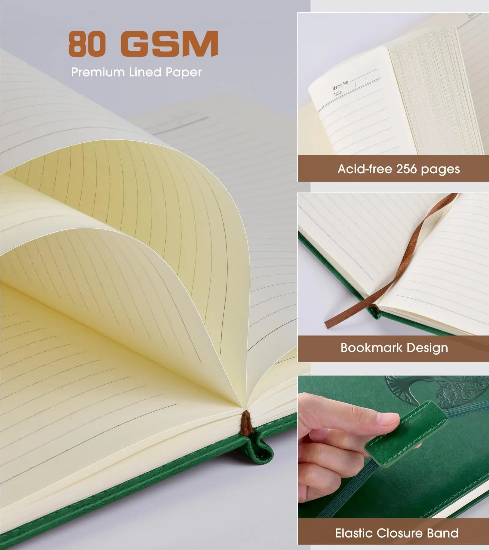 Biuwory Lined Journal Notebook, A4 Large Hardcover Leather Journal for Writing, 256 Pages, Green | Vintage Style Notebook for Professionals & Students thumbnail 3