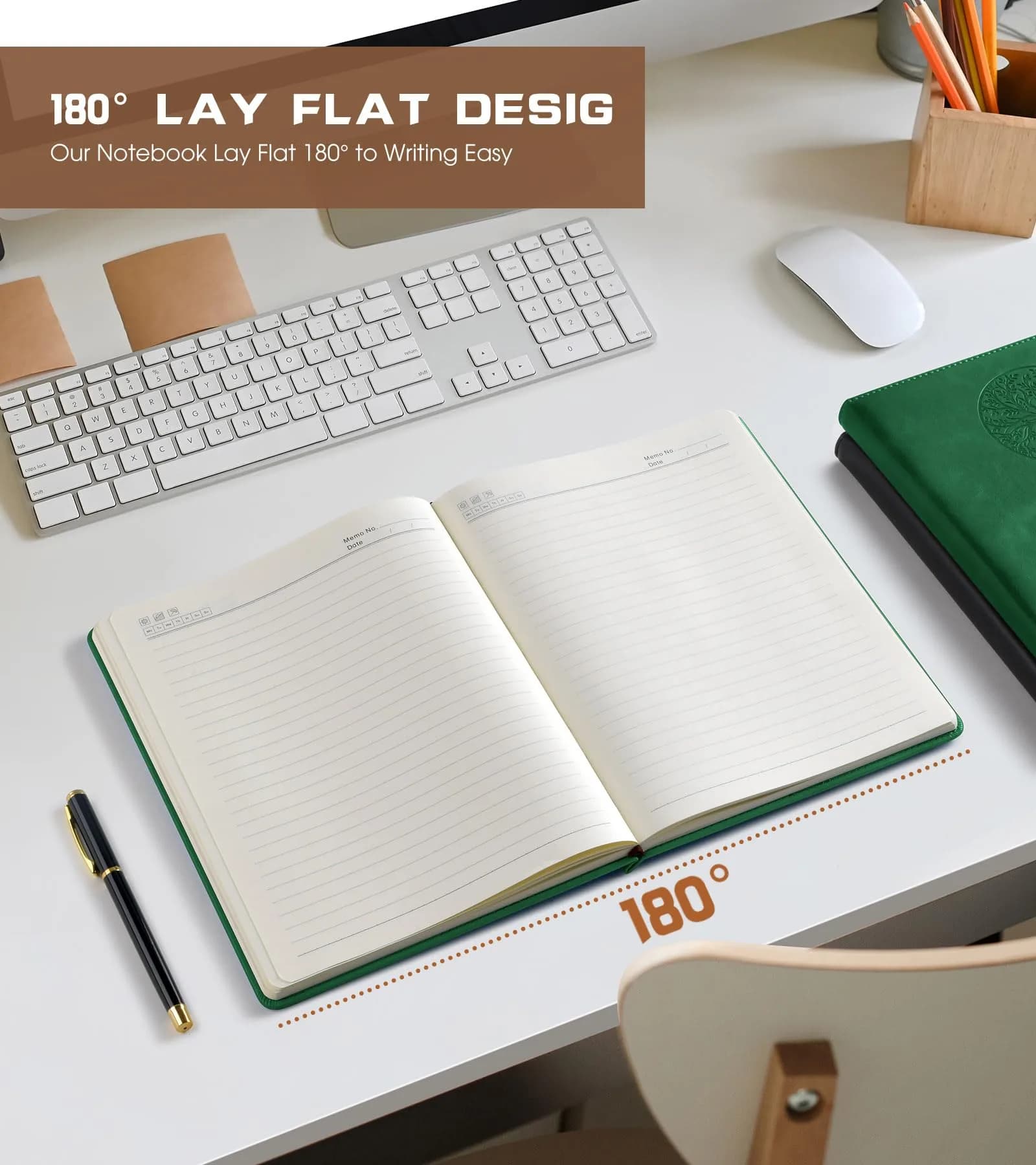 Biuwory Lined Journal Notebook, A4 Large Hardcover Leather Journal for Writing, 256 Pages, Green | Vintage Style Notebook for Professionals & Students thumbnail 5