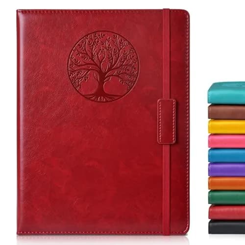 Biuwory Lined Journal Notebook B5 7.8"x10.2" | Vintage Leather-Look Cover, 256 Pages — Wine red / B5-sized Lined Pages