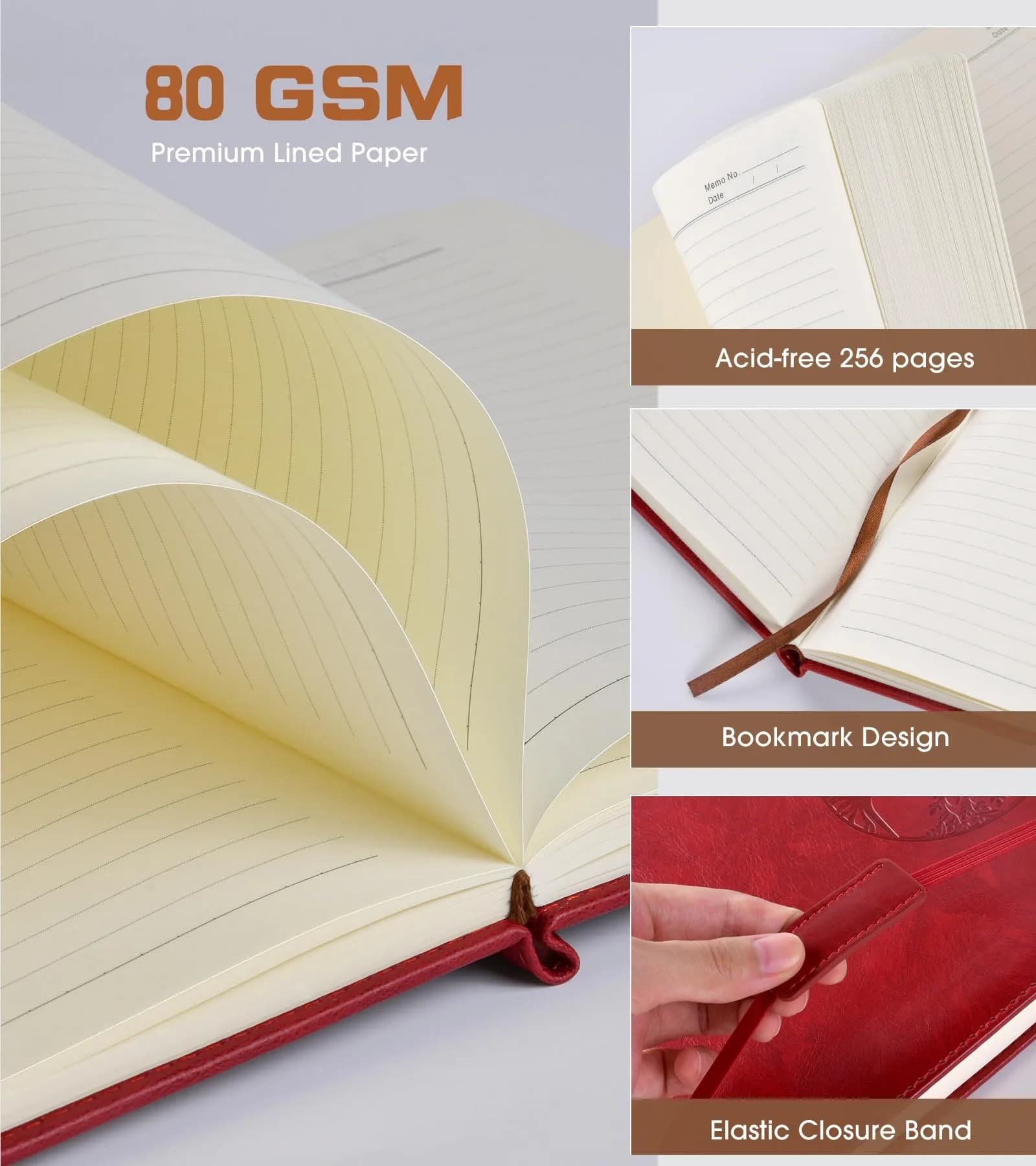 Biuwory Lined Journal Notebook B5 7.8"x10.2" | Vintage Leather-Look Cover, 256 Pages thumbnail 3