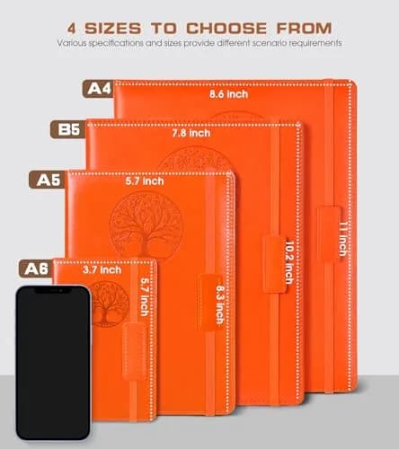 Biuwory B5 Leather Journal Notebook 25.5 cm (10.2") | Vintage Orange Hardcover with 256 Lined Acid-Free Pages thumbnail 2