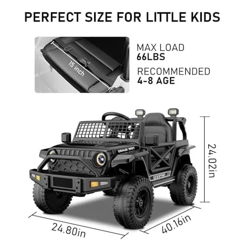 YunTopKids 12V Ride-On Toy Car for Kids 4-8 | Remote Control, Bluetooth, LED Lights thumbnail 5