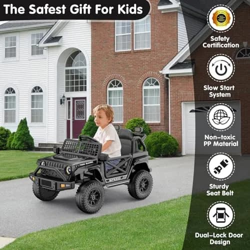 YunTopKids 12V Ride-On Toy Car for Kids 4-8 | Remote Control, Bluetooth, LED Lights thumbnail 7