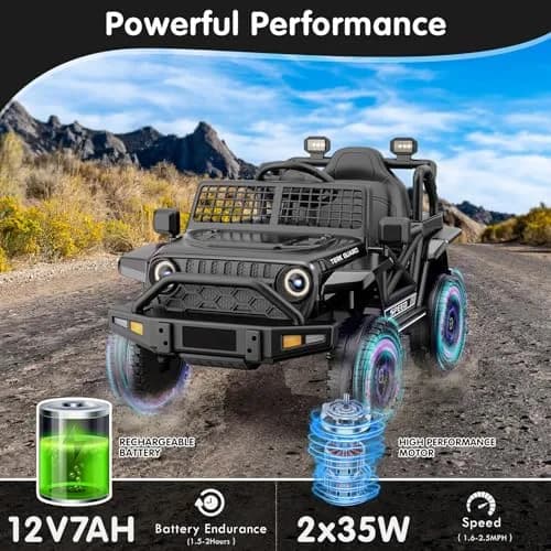 YunTopKids 12V Ride-On Toy Car for Kids 4-8 | Remote Control, Bluetooth, LED Lights thumbnail 2