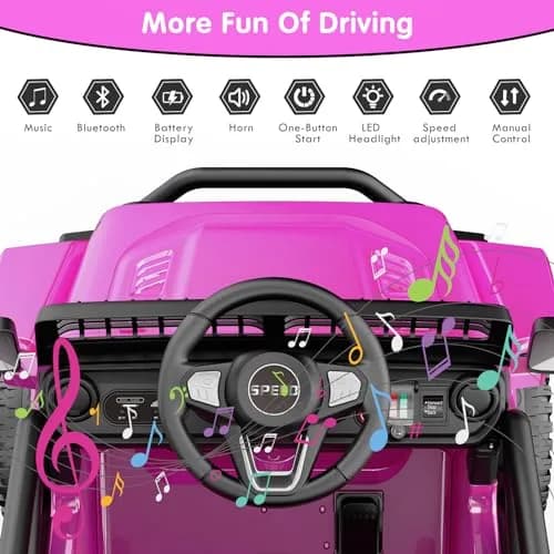 YunTopKids 12V 7Ah Electric Ride On Toy Car for Kids | Parental Remote Control, Bluetooth & LED Lights, Pink, 4-8 Years thumbnail 6