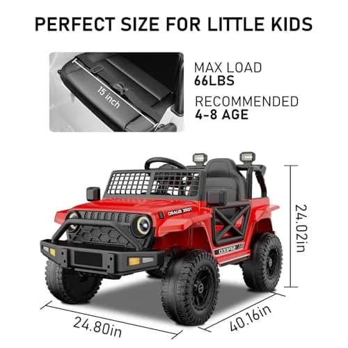 YunTopKids 12V Ride-On Toy Car for Kids | Remote Control, Bluetooth, 4-Wheel Suspension thumbnail 5