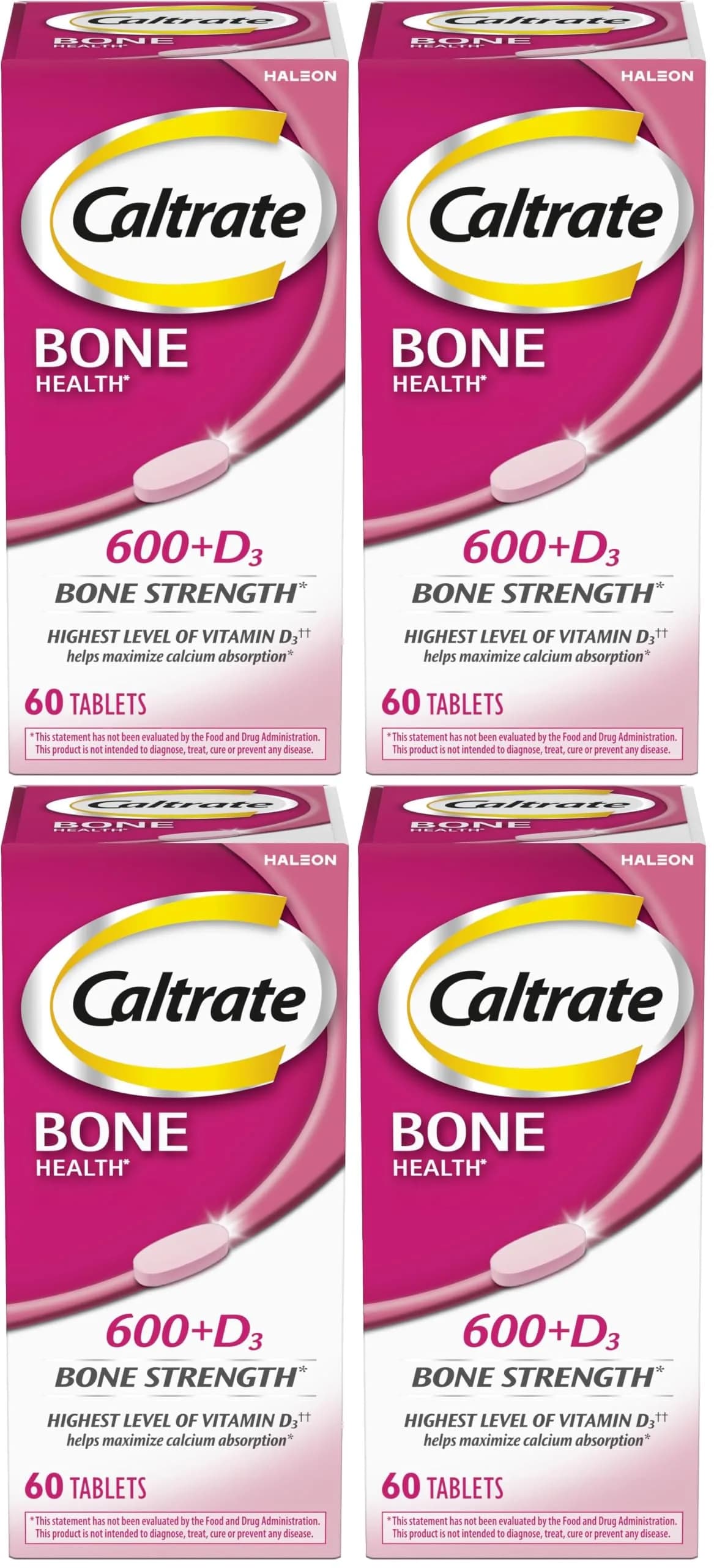 Caltrate 600 Plus D3 Calcium and Vitamin D Supplement Tablets 240 Count (60 Count Pack of 4) | Bone Health Support with 600mg Calcium & 20mcg Vitamin D3 — New