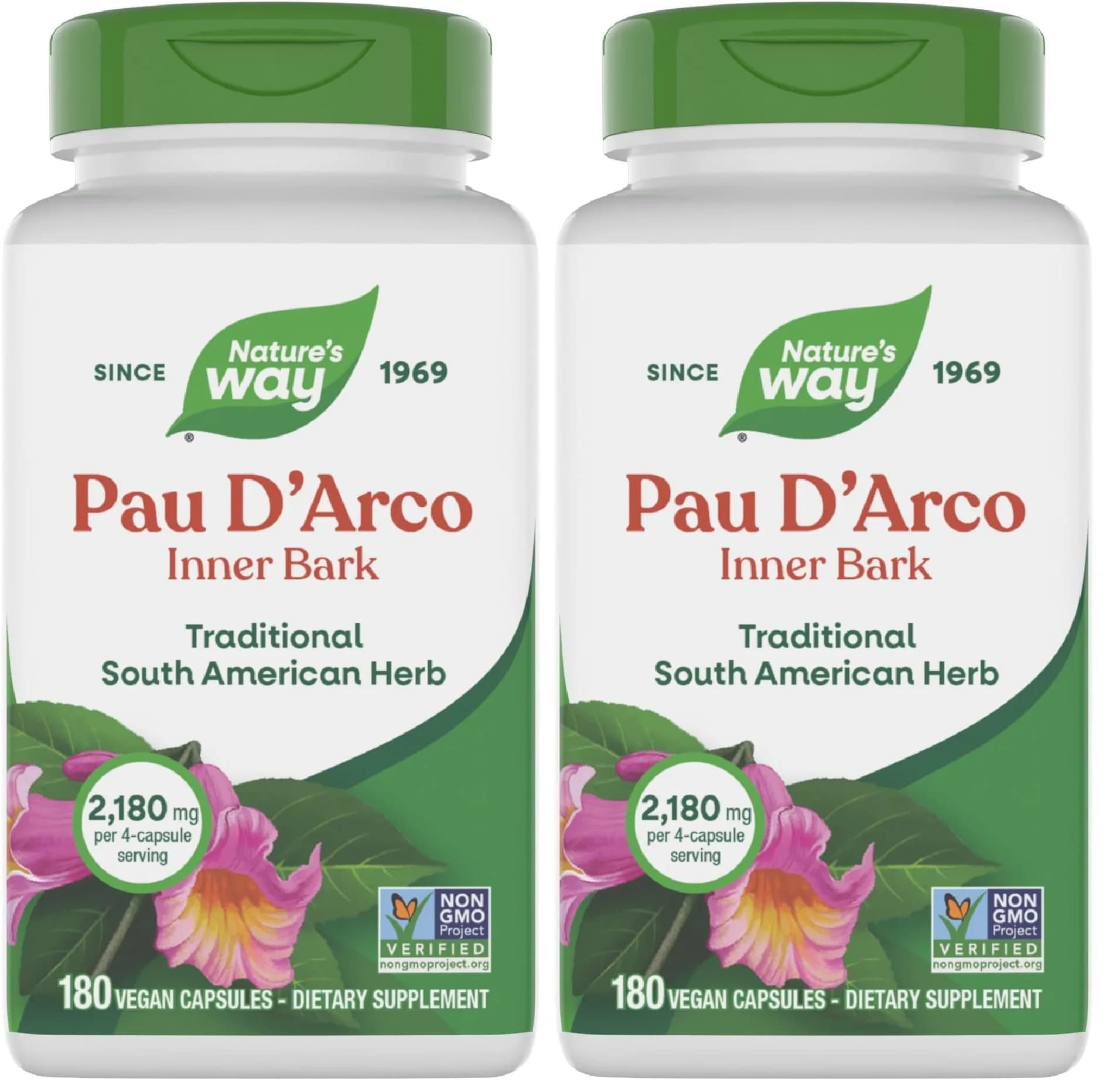 Nature's Way Premium Herbal Pau d'Arco Inner Bark 360 Capsules (180 Count Pack of 2) | Traditional South American Herb — Pack of 2