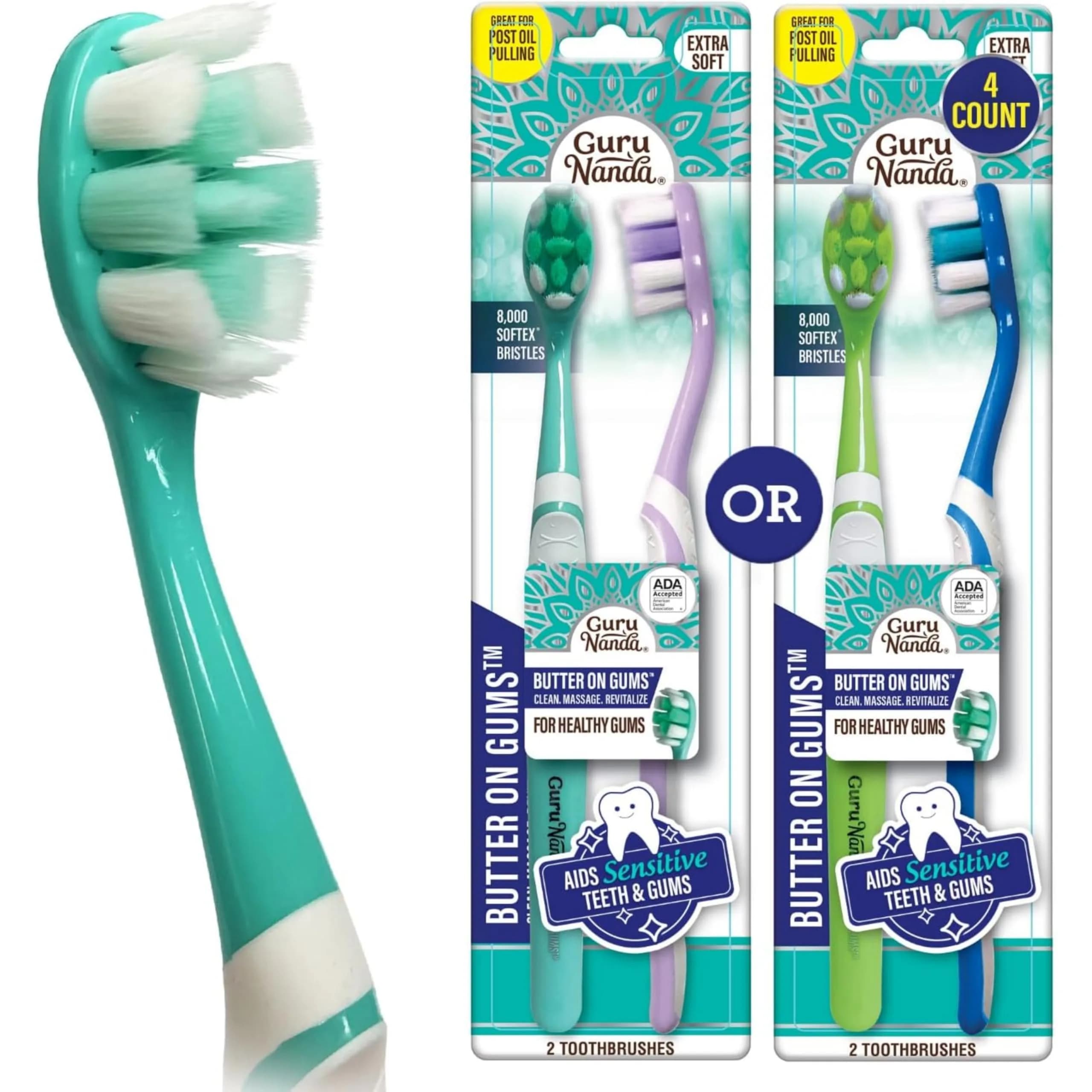 GuruNanda Butter on Gums Toothbrush 2 Ct (Pack of 2) | ADA Accepted Ultra Soft Bristles for Sensitive Gums - main product image