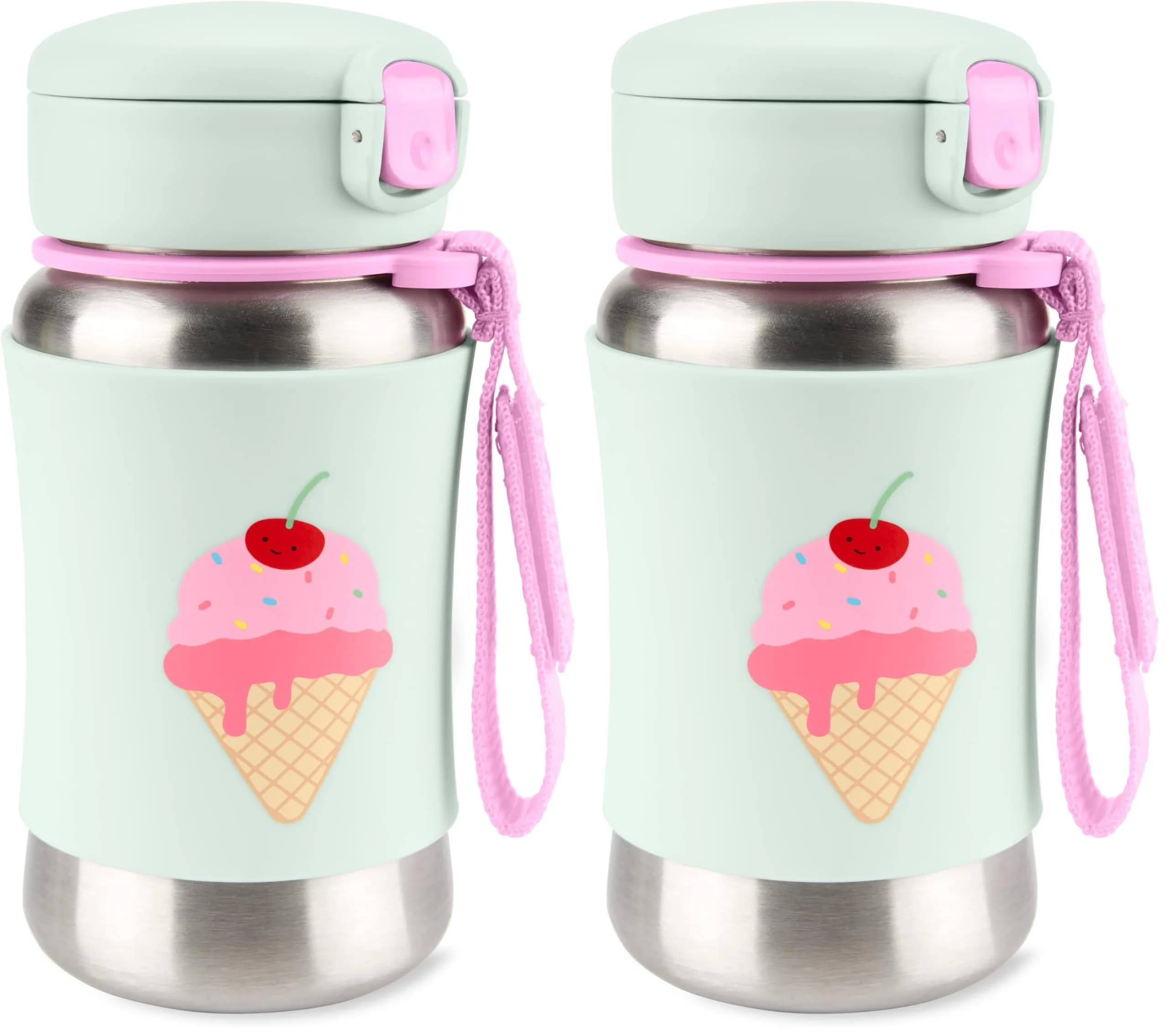 Skip Hop Zoo Stainless Steel Straw Bottle Butterfly 350ml (12oz) | Spill-Proof Toddler Cup — Ice Cream