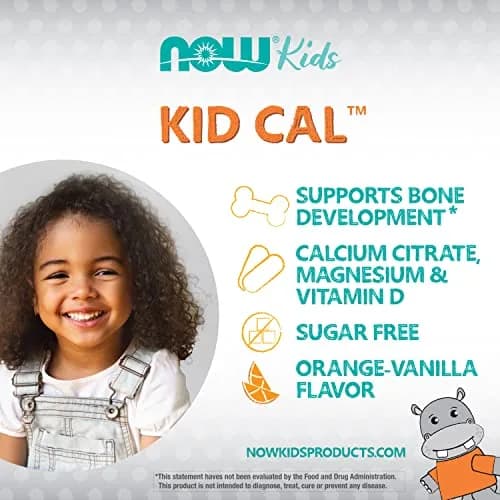 NOW Kid Cal Chewables Tart Orange 100 Chewables | Calcium, Magnesium & Vitamin D for Kids thumbnail 4