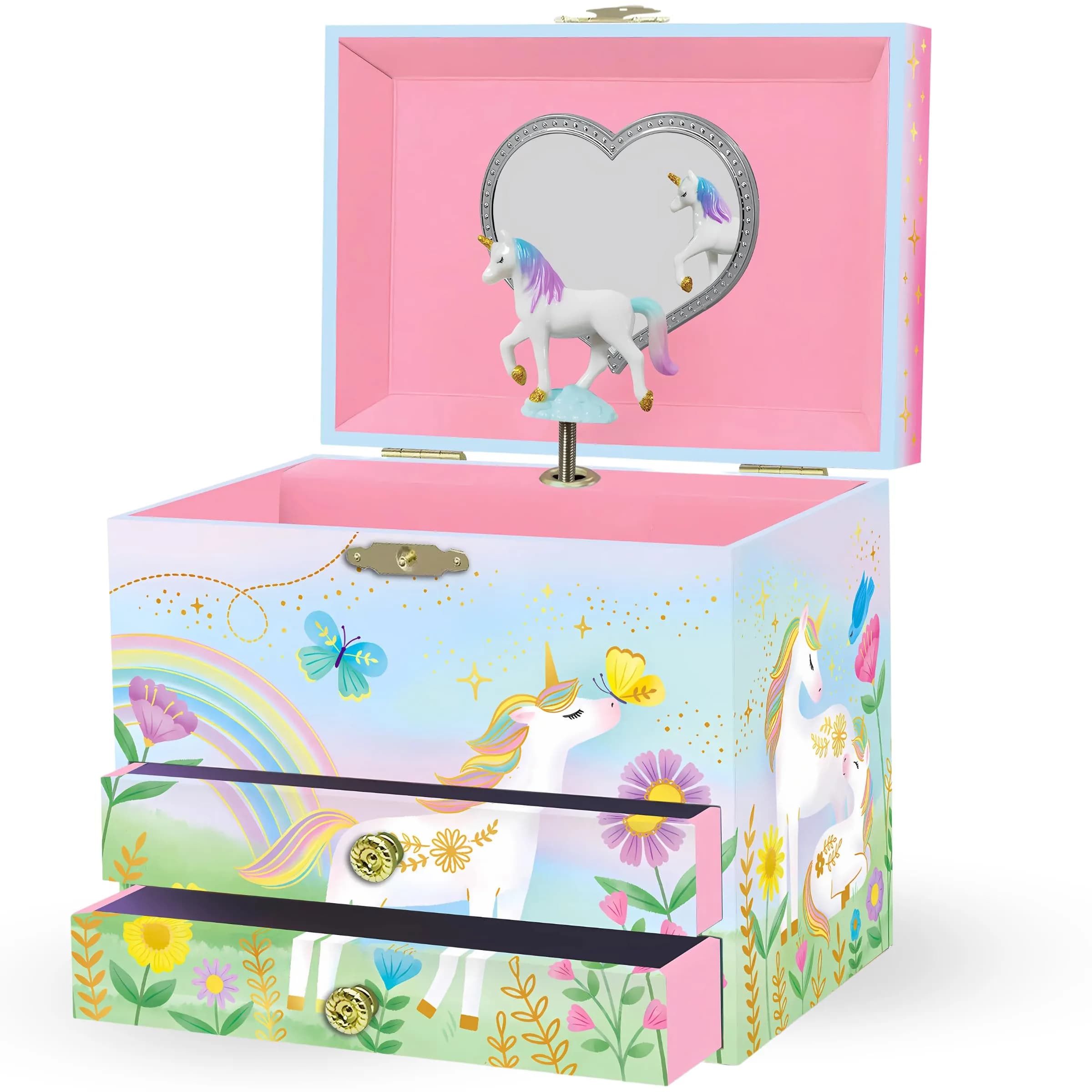 Giggle & Honey Musical Fairy Jewelry Box for Girls 17cm (6.75 in) | Plays 'Dance of the Sugar Plum Fairy' — Floral Unicorn