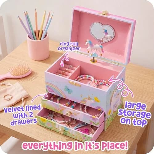 Giggle & Honey Musical Unicorn Jewelry Box for Girls | 6.8 x 5.3 x 6 in | Durable Pine Fiberboard thumbnail 6
