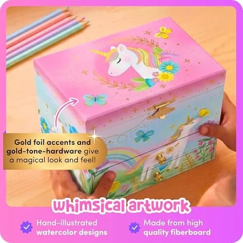 Giggle & Honey Musical Unicorn Jewelry Box for Girls | 6.8 x 5.3 x 6 in | Durable Pine Fiberboard thumbnail 7