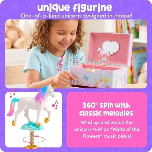 Giggle & Honey Musical Unicorn Jewelry Box for Girls | 6.8 x 5.3 x 6 in | Durable Pine Fiberboard thumbnail 3