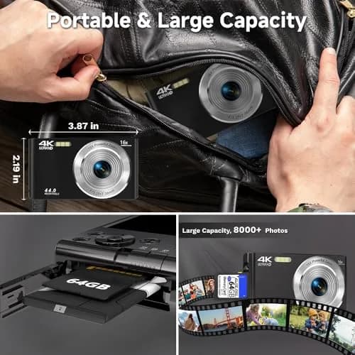 SMARTKLIK Digital Camera 4K 44MP with 64GB SD Card | Autofocus Compact Camera for Teens thumbnail 6