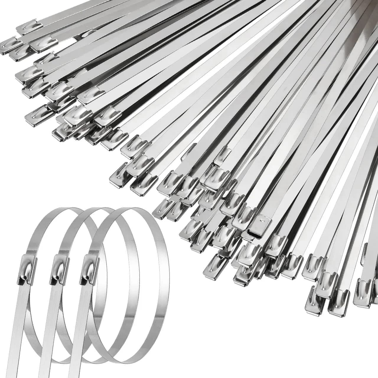 Akamino 50PCS Metal Zip Ties, 40 Inch Heavy Duty Stainless Steel Cable Ties | 250LB Capacity for Outdoor Use - main product image