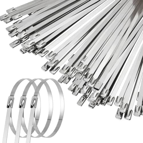 Akamino 50PCS Metal Zip Ties, 40 Inch Heavy Duty Stainless Steel Cable Ties | 250LB Capacity for Outdoor Use thumbnail 1