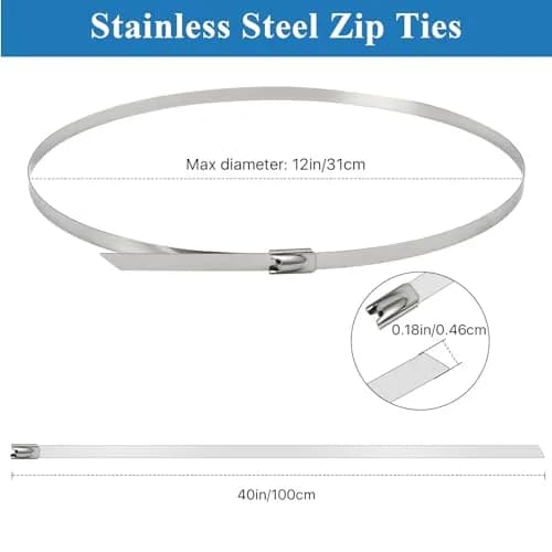 Akamino 50PCS Metal Zip Ties, 40 Inch Heavy Duty Stainless Steel Cable Ties | 250LB Capacity for Outdoor Use thumbnail 2