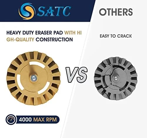 S SATC Eraser Wheel 4 Inch Decal Remover Eraser Wheel 2 Pack | Heavy Duty Rubber for Paint Safe Sticker Removal thumbnail 3