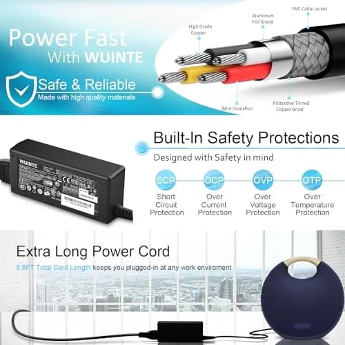 WUINTE 19V 38W AC Fast Power Adapter for Harman Kardon Onyx Studio 8 7 6 5 4 3 2 1 Wireless Bluetooth Speaker | 2.74m (9 ft) Cord thumbnail 5