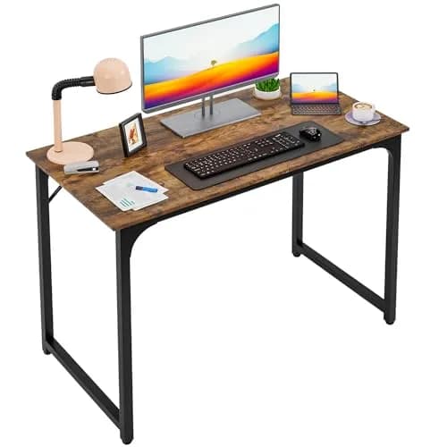 PayLessHere 39 Inch Computer Desk Brown | Sturdy Office Desk with Metal Frame & Water-Resistant Surface thumbnail 1