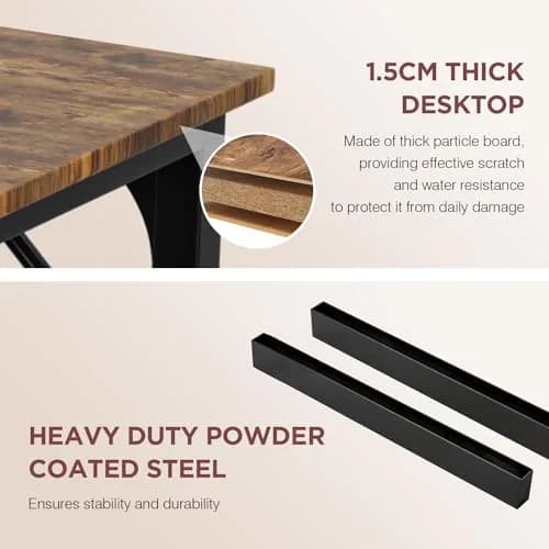 PayLessHere 39 Inch Computer Desk Brown | Sturdy Office Desk with Metal Frame & Water-Resistant Surface thumbnail 6